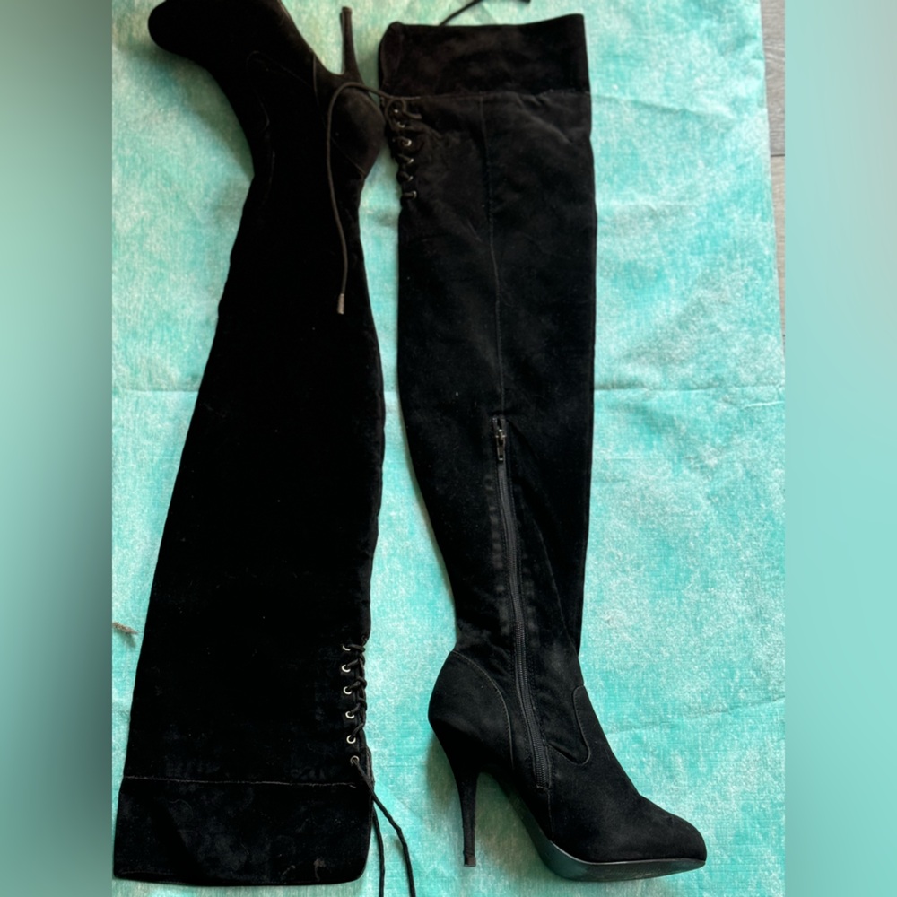 DBDK Fashion Over The Knees Stiletto Black Suede Boots